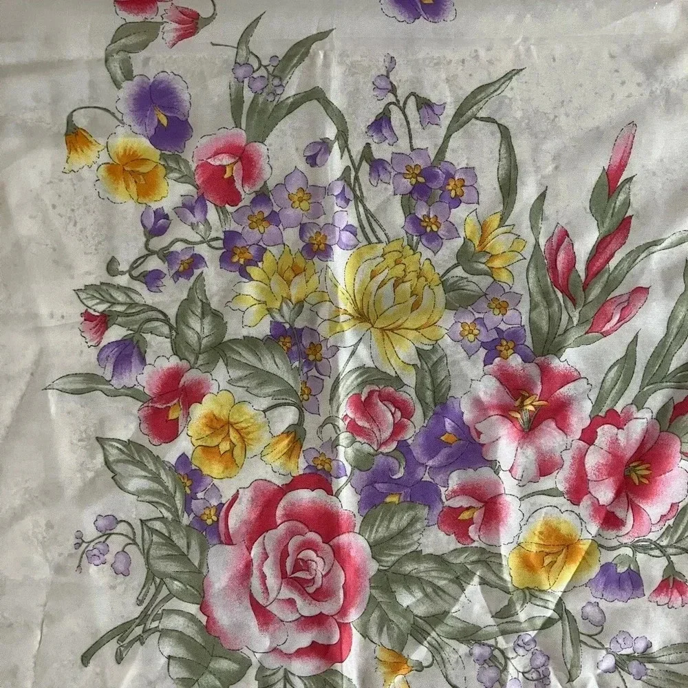 Vintage Avon Polyester Pastel Floral Square Scarf    35” X 35”
